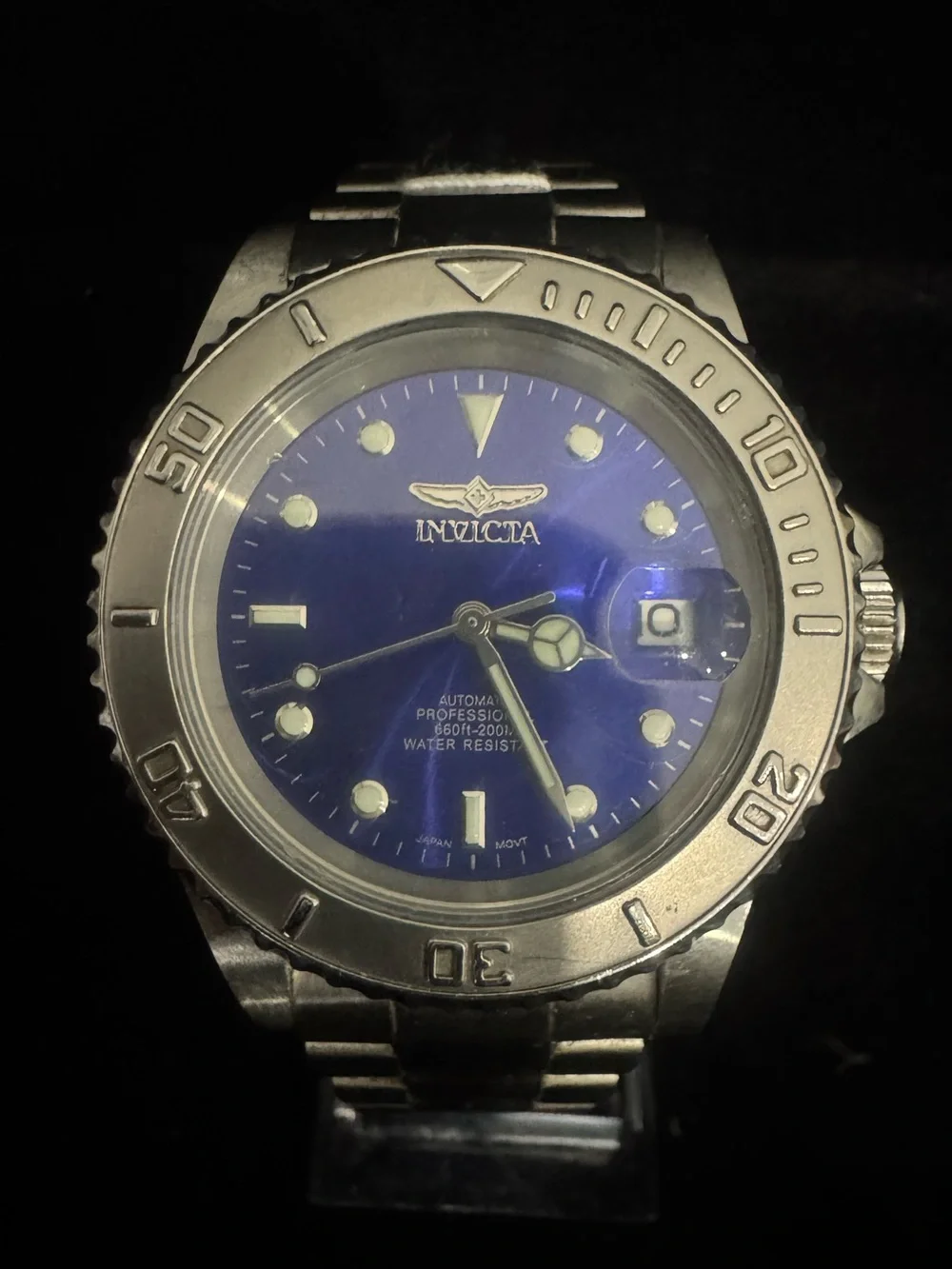 Invicta Silver automatic Case Watch with Blue Dial